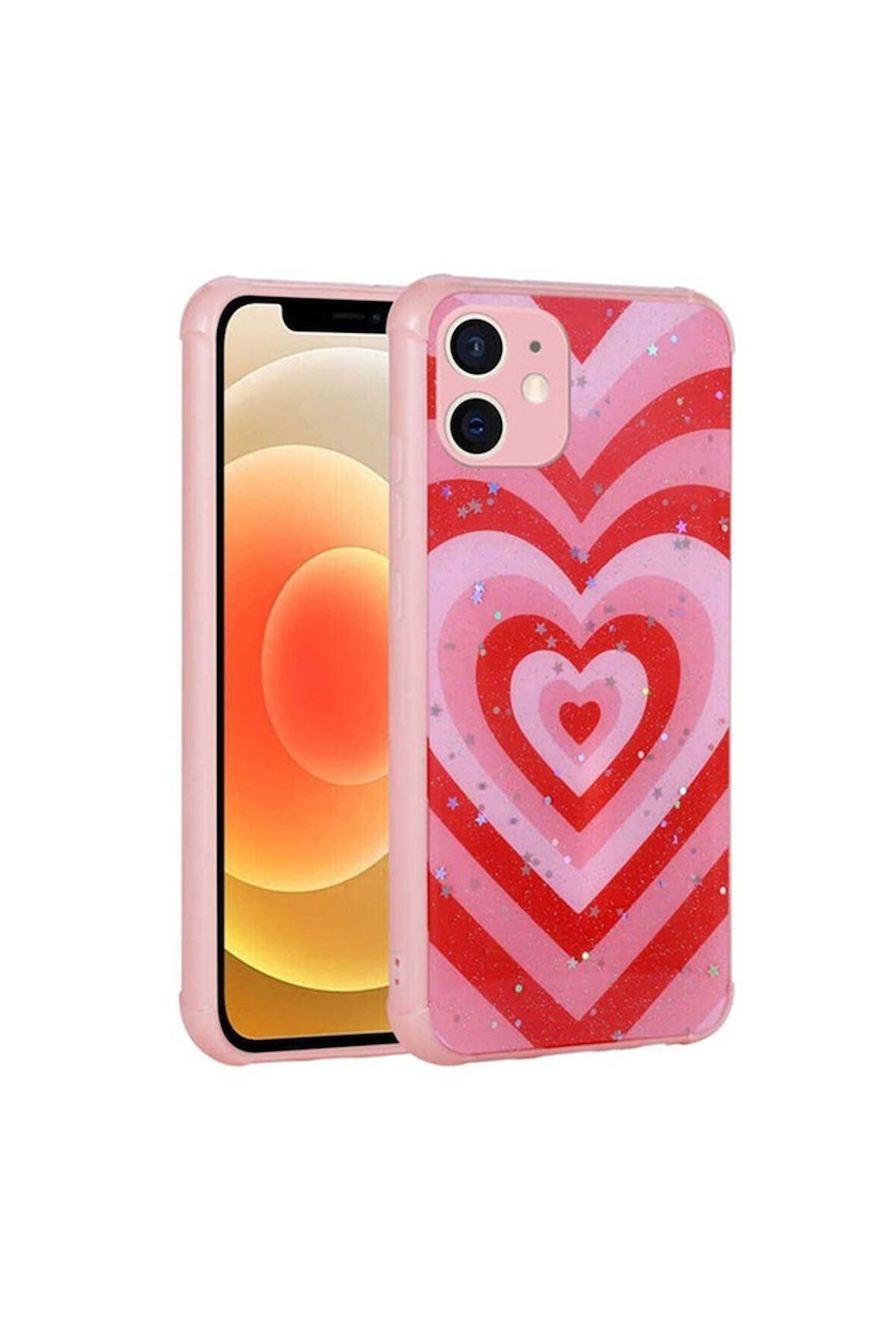 Apple iPhone 11 Uyumlu Kılıf Simli Desenli Kamera Korumalı Parlak Zore Popy Kapak Kalp