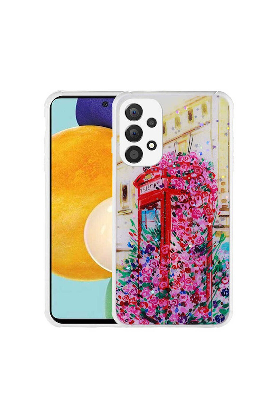 Samsung Galaxy A23 Uyumlu Kılıf Simli Desenli Kamera Korumalı Parlak Zore Popy Kapak Kulübe