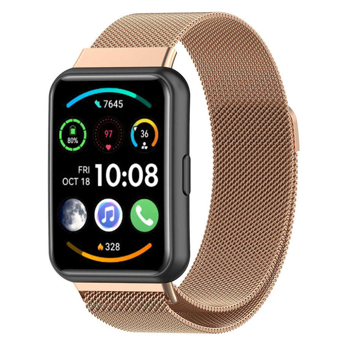 Huawei Watch Fit 2 Uyumlu Kordon Hasır Metal Mıknatıslı Örgü Zore KRD-01 Kayış Rose Gold