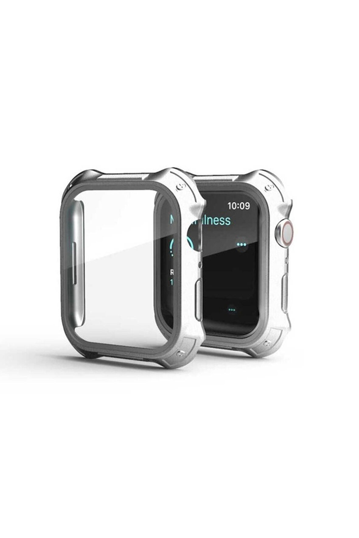 Apple Watch 7 45mm Uyumlu Tank Zırh Kasa ve Ekran Koruyucu Zore Watch Gard 10 Gümüş