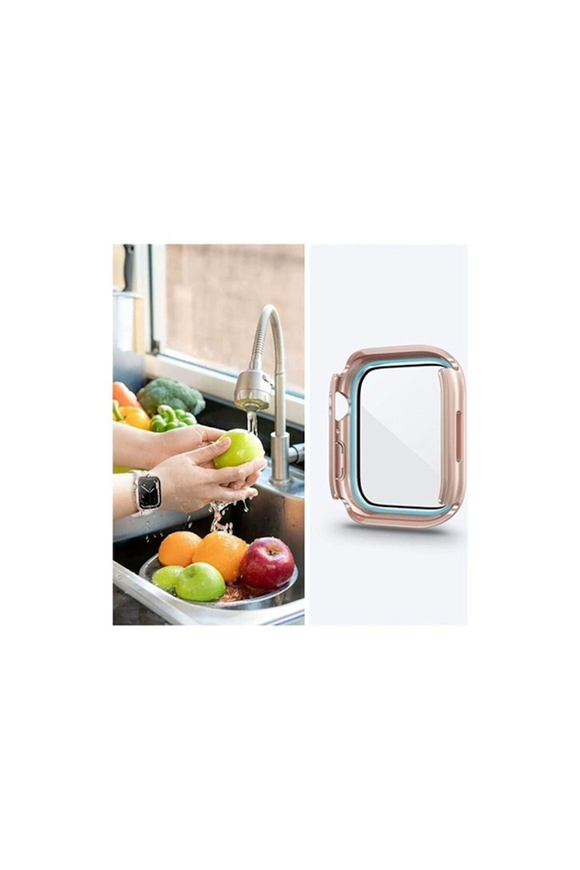 Apple Watch 40mm Uyumlu 360 Derece Korumalı Kasa ve Ekran Koruyucu Zore Watch Gard 12 Pembe