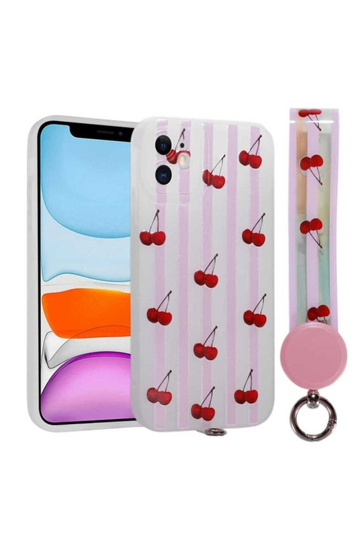 Apple iPhone 11 Uyumlu Kılıf Desenli El Askılı İpli Zore Arte Silikon Kapak NO9