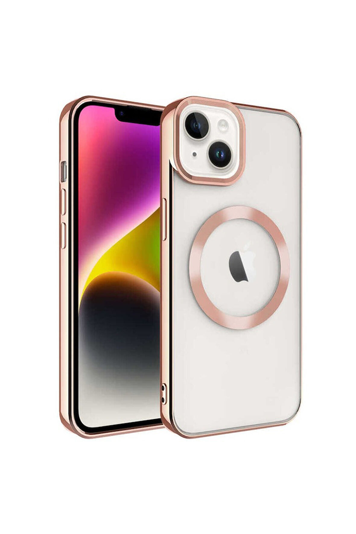 Apple iPhone 14 Uyumlu Kılıf Magsafe Wireless Şarj Özellikli Zore Setro Silikon Gold