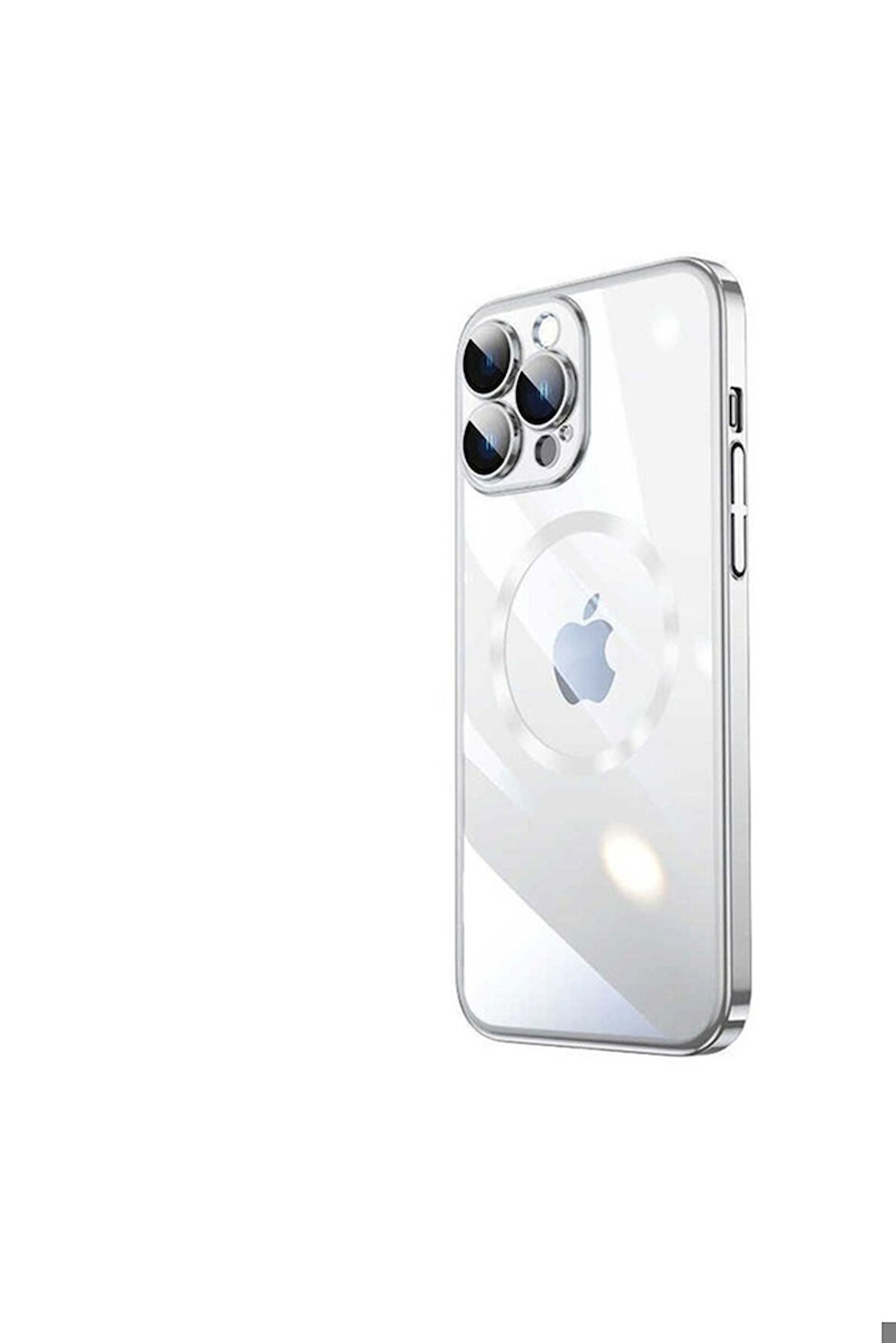 Apple iPhone 14 Pro Max Uyumlu Kılıf Wireless Şarj Özellikli Sert PC Zore Riksos Magsafe Kapak Gümüş