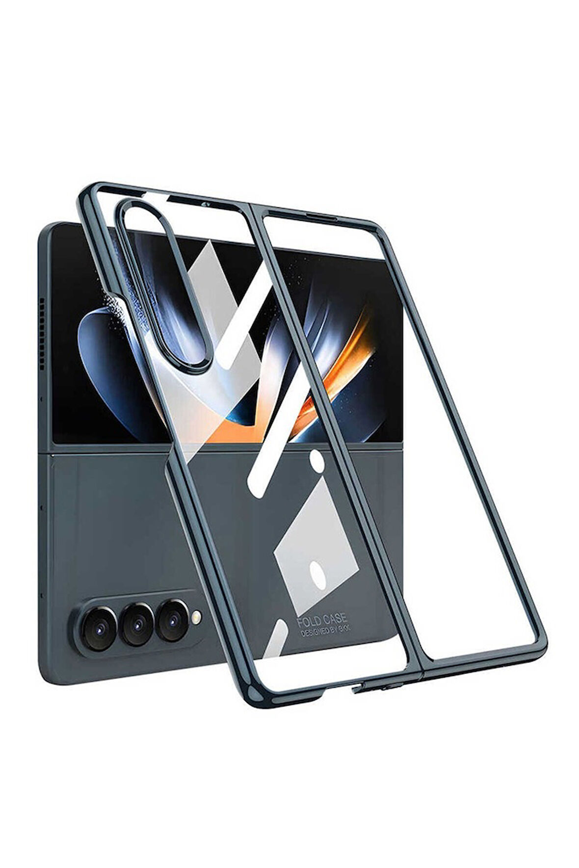 Samsung Galaxy Z Fold 4 Uyumlu Kılıf Zore Full Camlı Kıpta Kapak Gümüş Yeşili