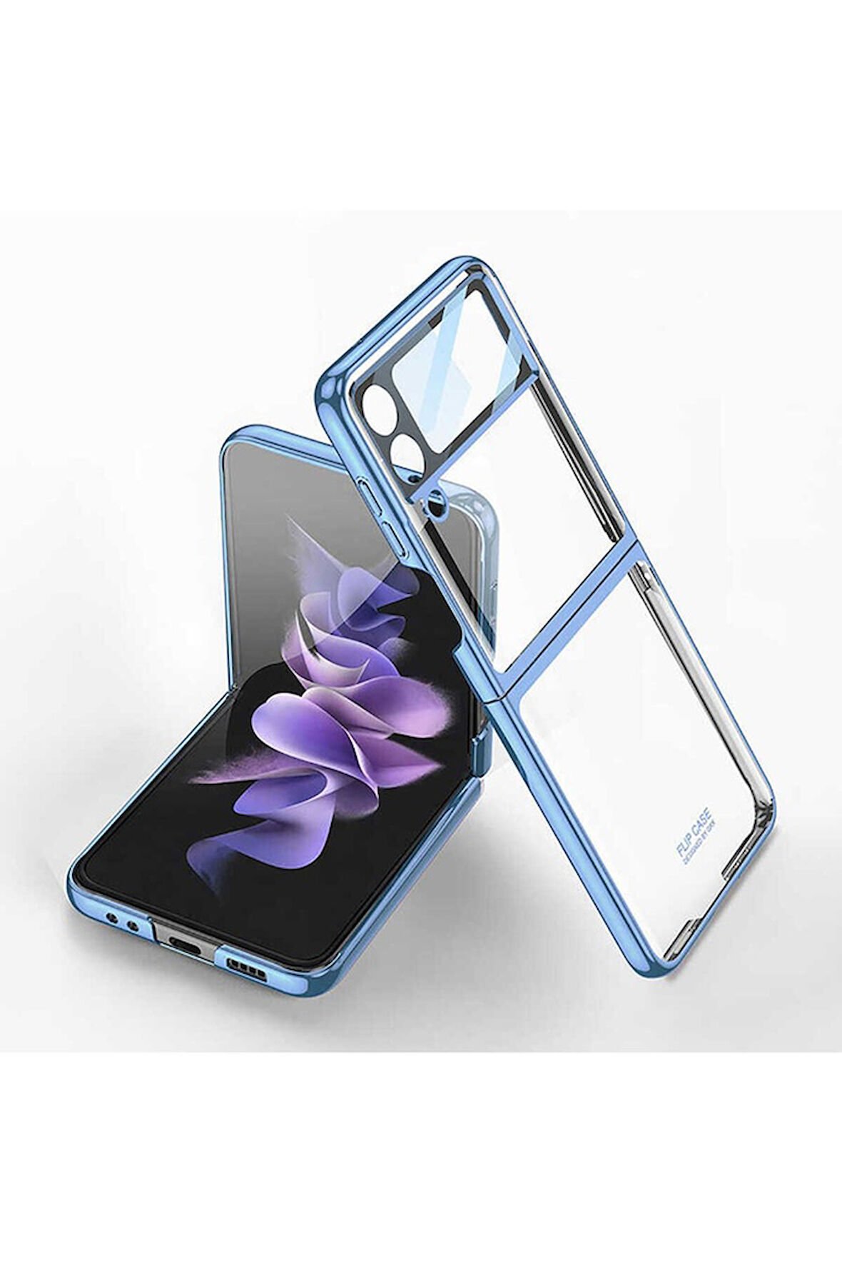 Samsung Galaxy Z Flip 4 Uyumlu Kılıf Zore Kıpta Lensli Kapak Mavi Açık