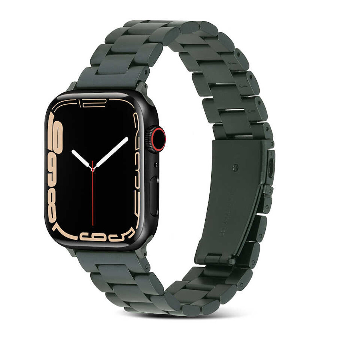 Apple Watch Ultra 49mm Uyumlu Kordon Paslanmaz Metal Baklalı Tasarım KRD-04 Kayış Olive