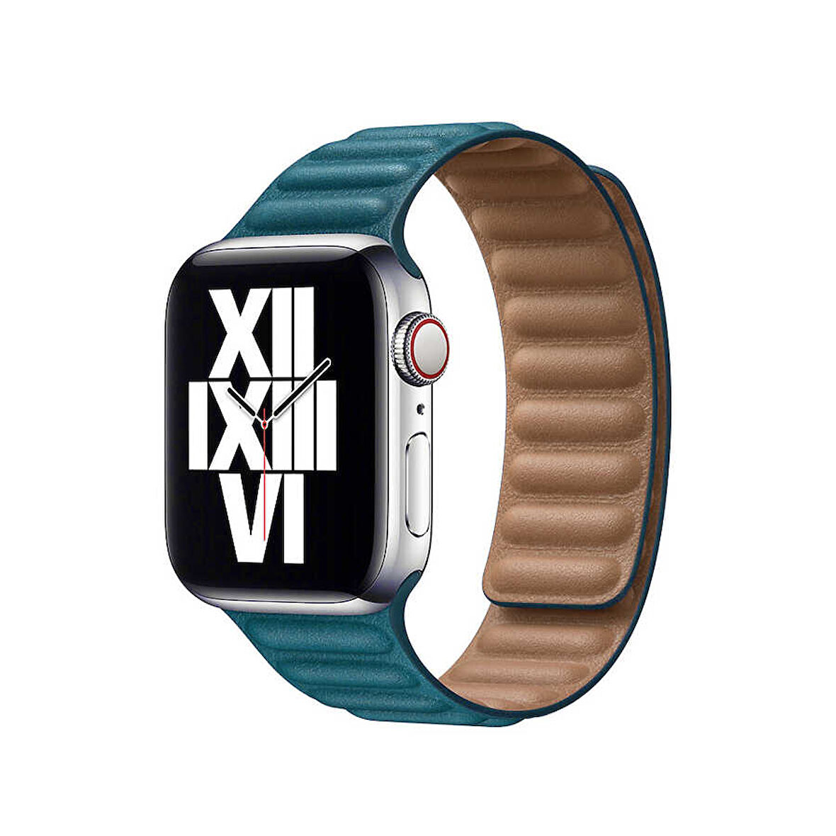 Apple Watch Ultra 49mm Uyumlu Kordon Suni Deri Baklalı KRD-34 Kayış Petrol Mavi
