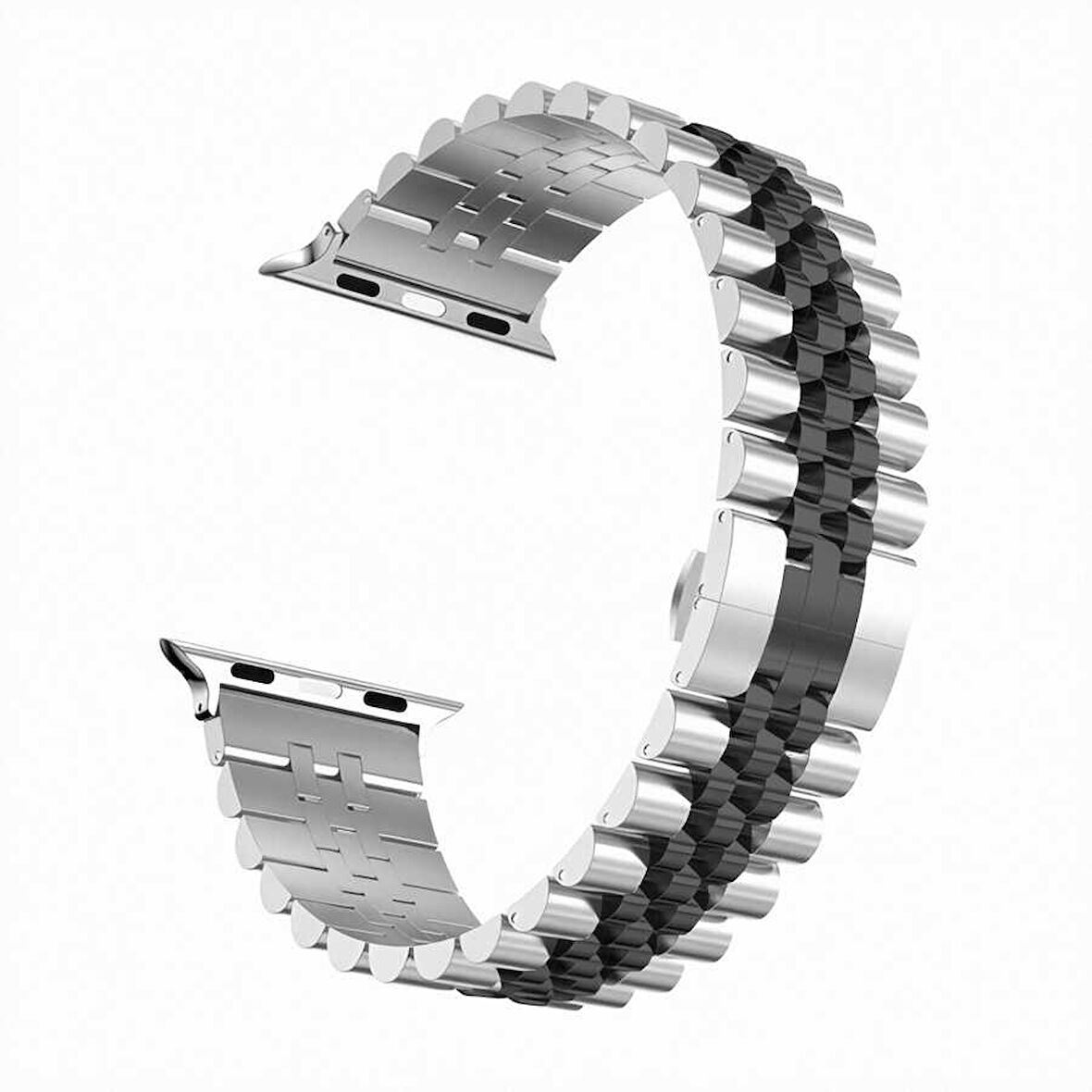 Apple Watch Ultra 49mm Uyumlu Kordon Paslanmaz Çelik Rolex Metal KRD-36 Kayış Gümüş-Siyah