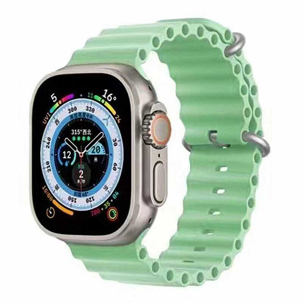 Apple Watch Ultra 49mm Uyumlu Kordon Ocean Silikon Yumuşak Esnek Metal Tokalı Zore KRD-75 Kayış Açık Yeşil