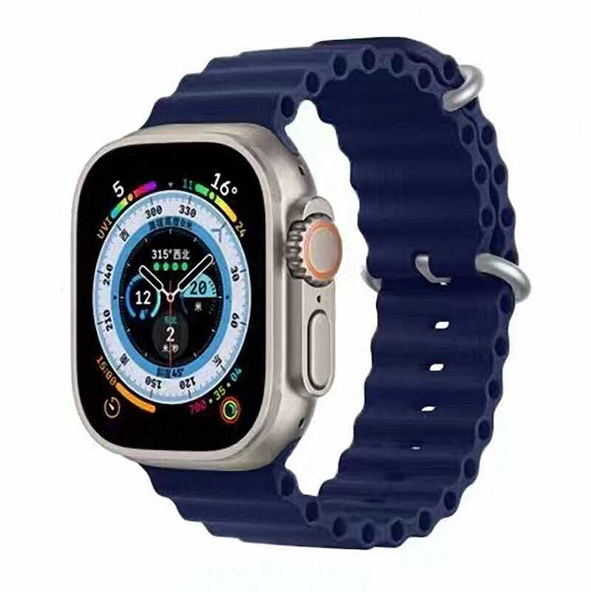 Apple Watch Ultra 49mm Uyumlu Kordon Ocean Silikon Yumuşak Esnek Metal Tokalı Zore KRD-75 Kayış Lacivert