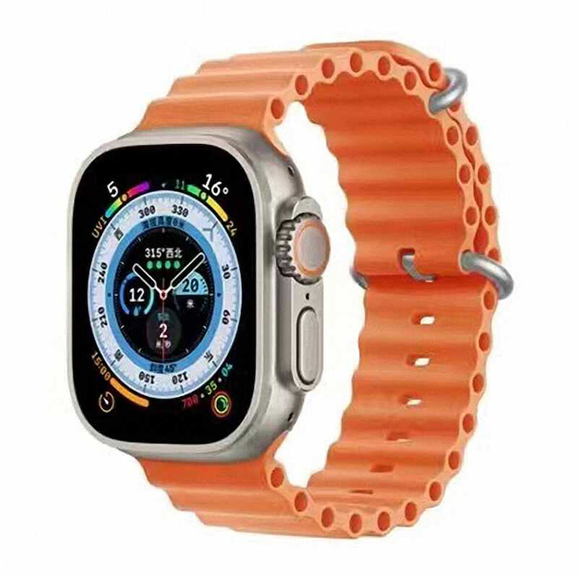 Apple Watch 7 45mm Uyumlu Kordon Ocean Silikon Yumuşak Esnek Metal Tokalı Zore KRD-75 Kayış Turuncu