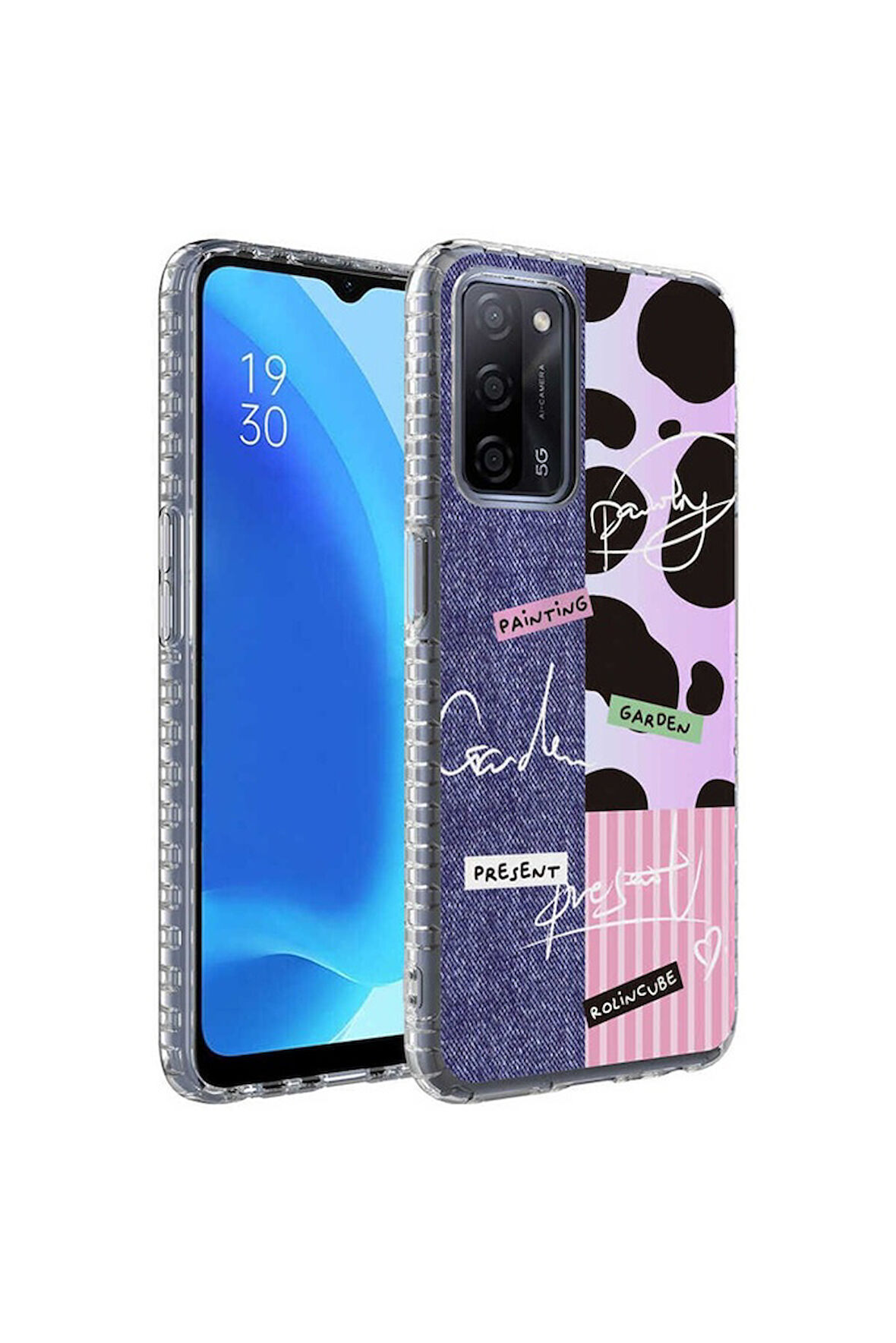 Oppo A54 4G Uyumlu Kılıf Airbag Kenarlı Renkli Desenli Silikon Zore Elegans Kapak NO8