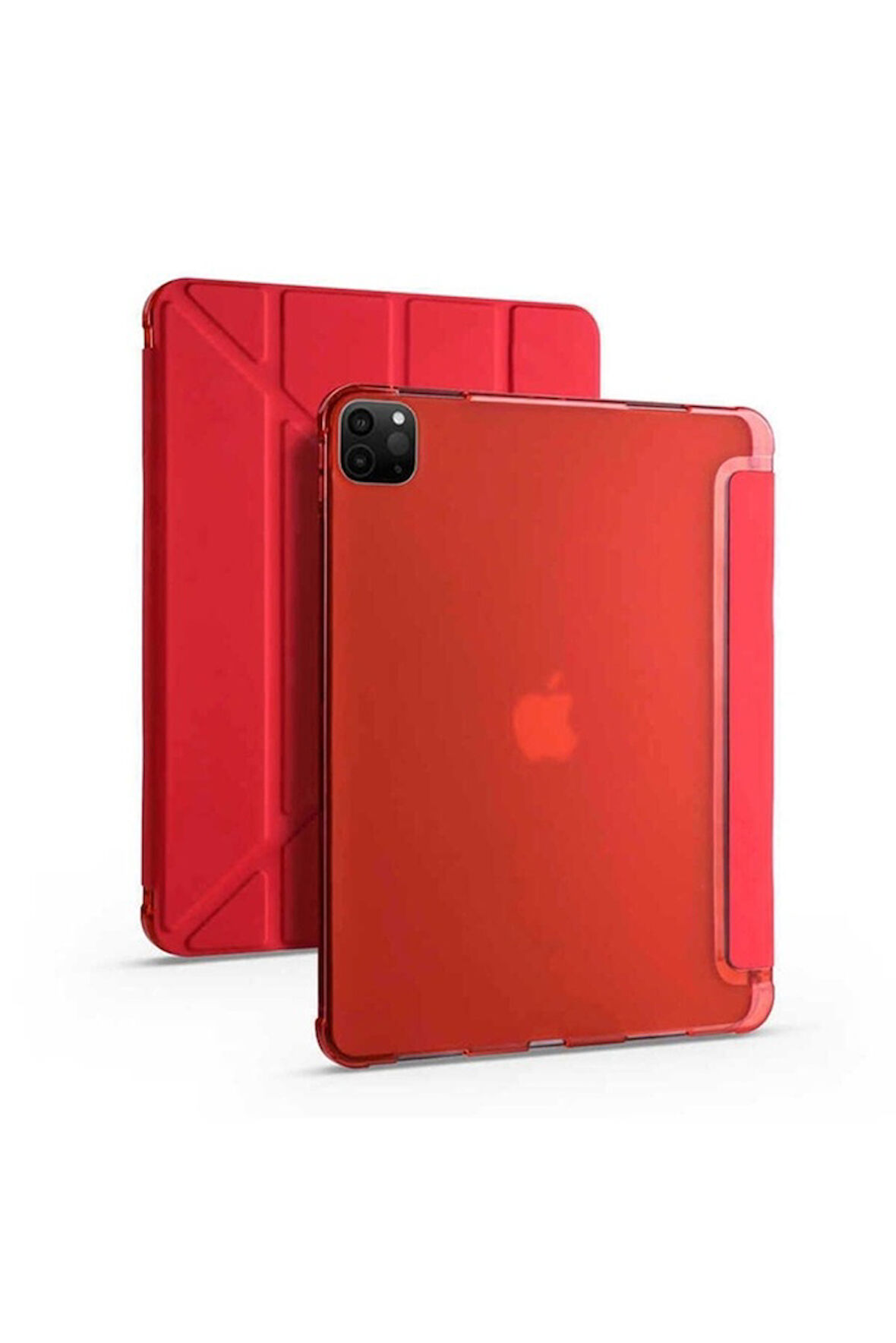 Apple iPad Pro 12.9 2022 M2 Uyumlu Kılıf Zore Tri Folding Kalem Bölmeli Standlı Kılıf Kırmızı