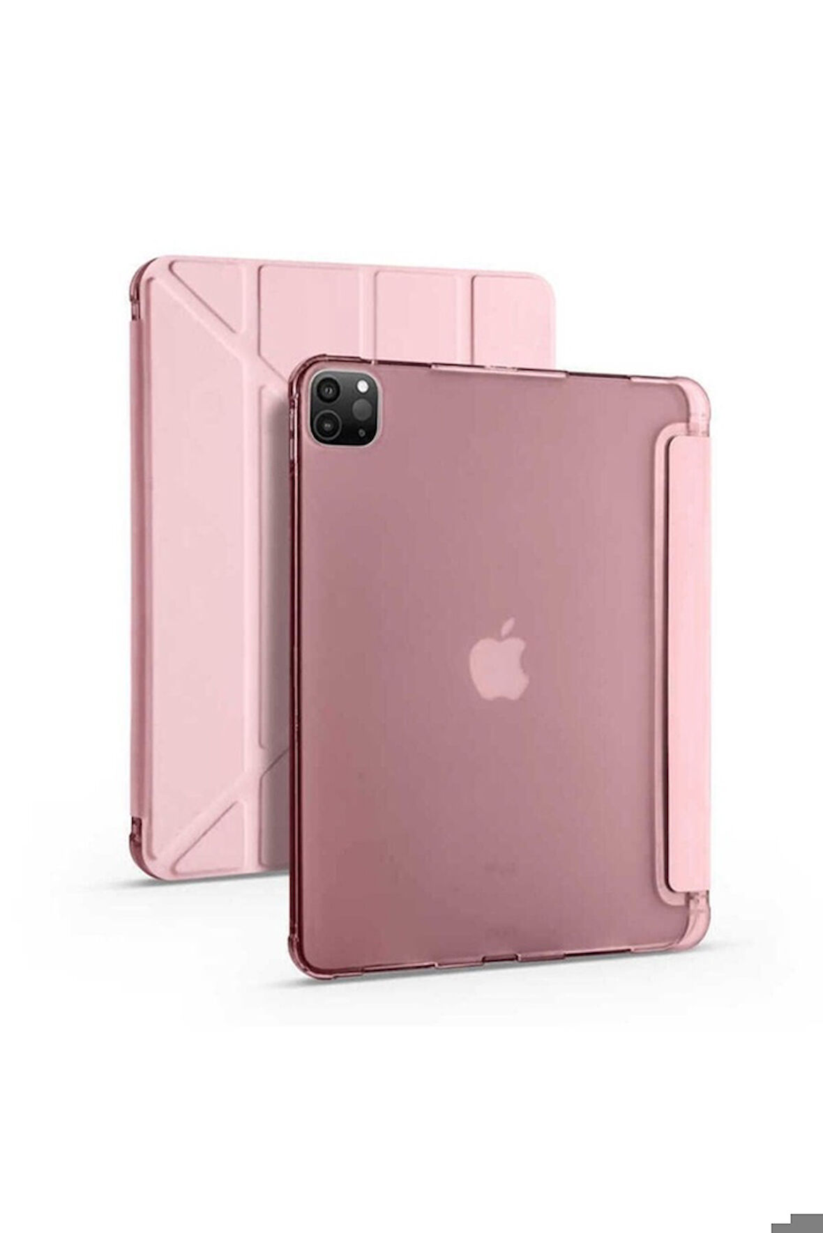 Apple iPad Pro 12.9 2022 M2 Uyumlu Kılıf Zore Tri Folding Kalem Bölmeli Standlı Kılıf Rose Gold