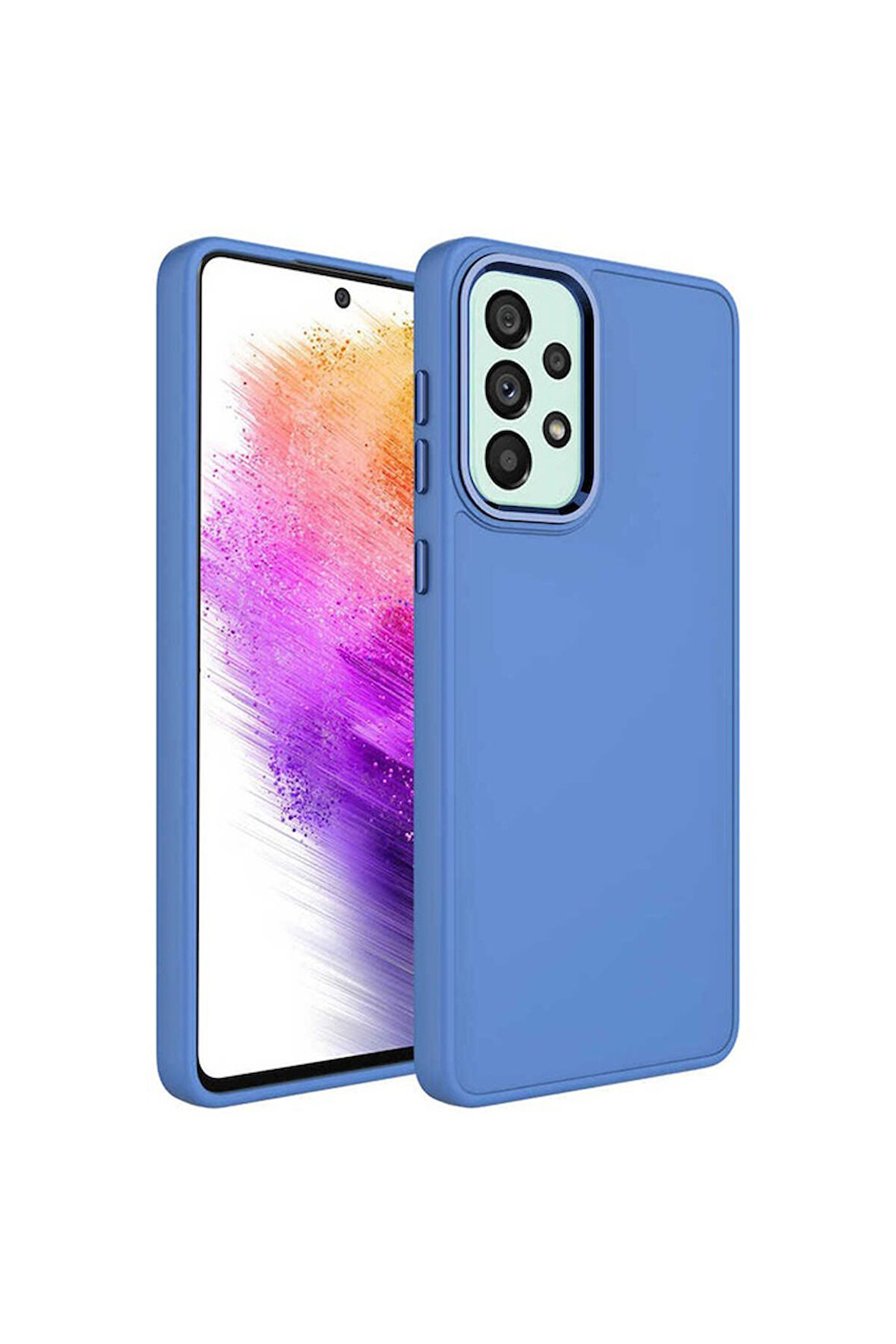 Samsung Galaxy A23 Uyumlu Kılıf Metal Çerçeve ve Buton Tasarımlı Silikon Zore Luna Kapak Lavendery Gray