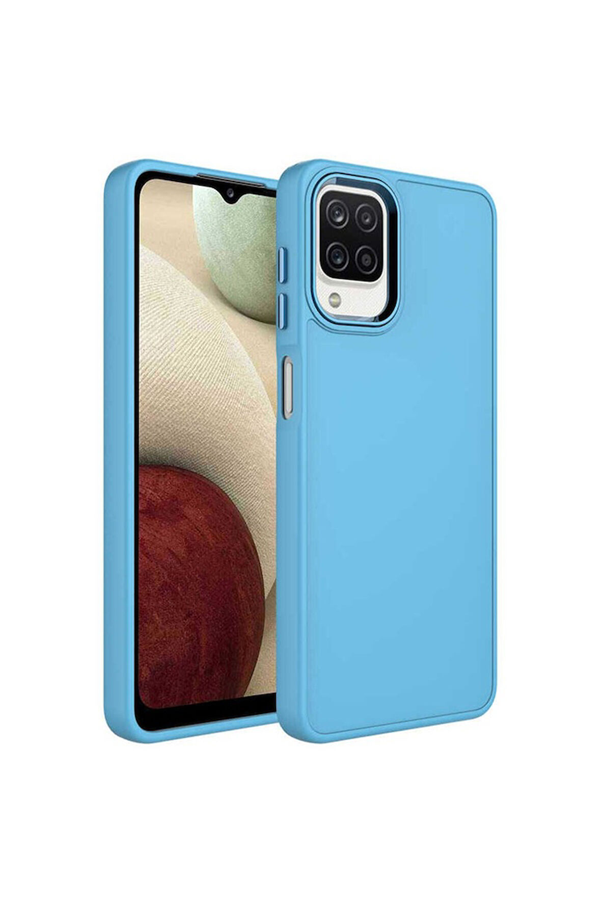 Samsung Galaxy M22 Uyumlu Kılıf Metal Çerçeve ve Buton Tasarımlı Silikon Zore Luna Kapak Sierra Mavi