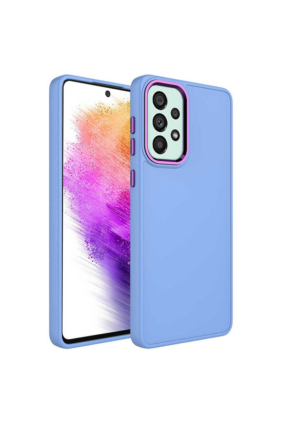 Samsung Galaxy A32 4G Uyumlu Kılıf Metal Çerçeve ve Buton Tasarımlı Silikon Zore Luna Kapak Lila