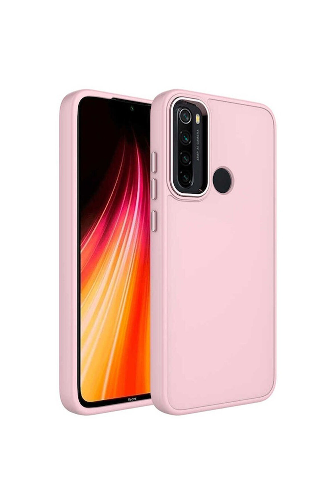 Xiaomi Redmi Note 8 Uyumlu Kılıf Metal Çerçeve ve Buton Tasarımlı Silikon Zore Luna Kapak Pembe