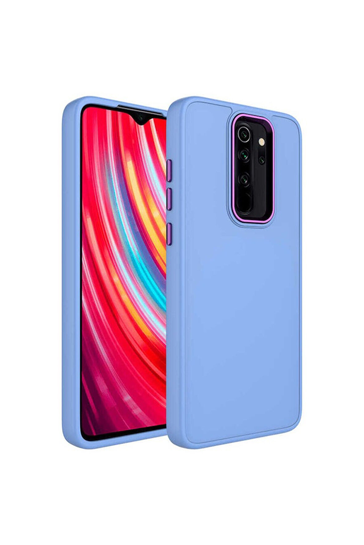 Xiaomi Redmi Note 8 Pro Uyumlu Kılıf Metal Çerçeve ve Buton Tasarımlı Silikon Zore Luna Kapak Lila