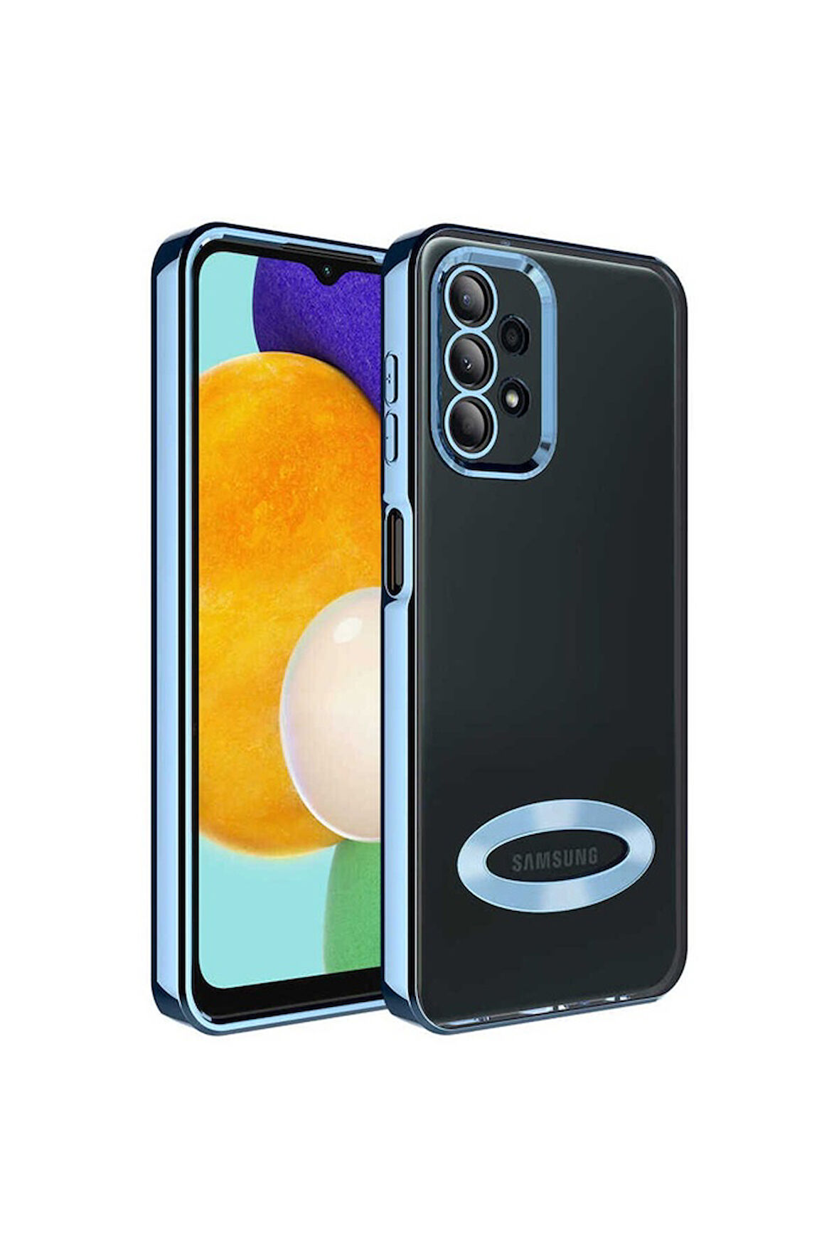 Samsung Galaxy A13 4G Uyumlu Kılıf Kamera Korumalı Logo Gösteren Zore Omega Kapak Sierra Mavi