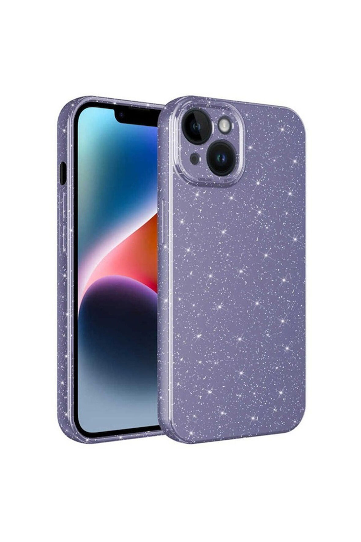 Apple iPhone 14 Plus Uyumlu Kılıf Kamera Korumalı Simli Lüks Zore Koton Kapak Mor