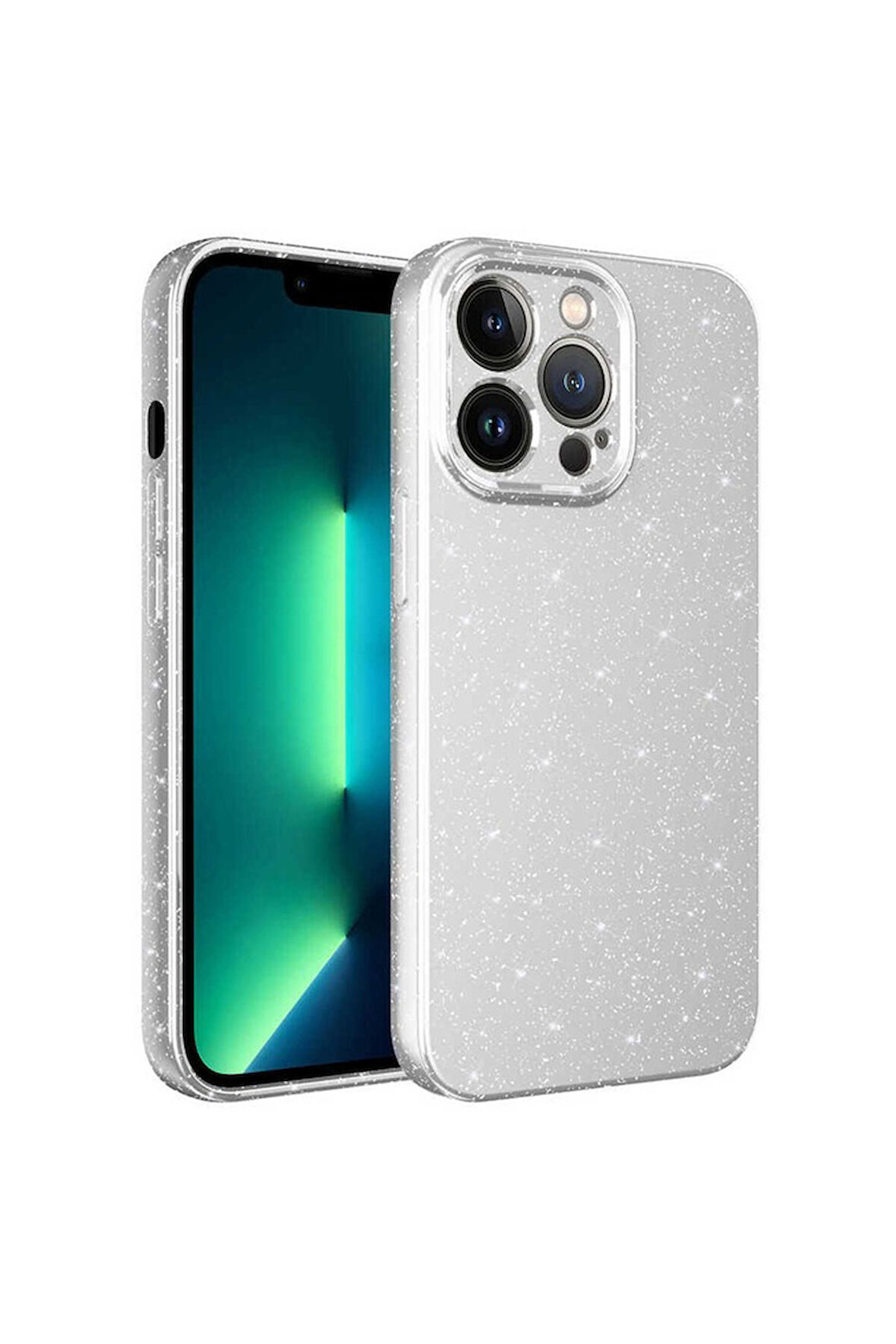 Apple iPhone 13 Pro Uyumlu Kılıf Kamera Korumalı Simli Lüks Zore Koton Kapak Beyaz