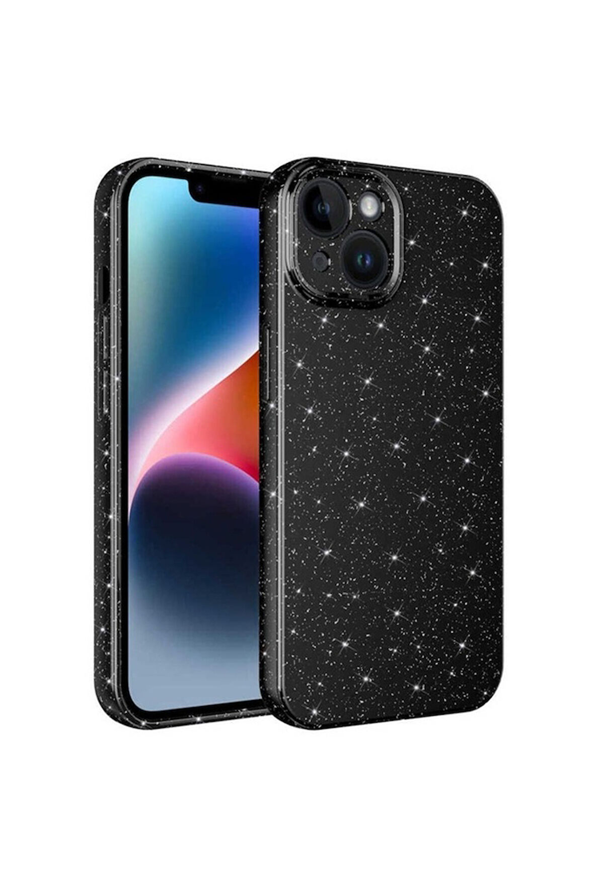 Apple iPhone 14 Uyumlu Kılıf Kamera Korumalı Simli Lüks Zore Koton Kapak Siyah