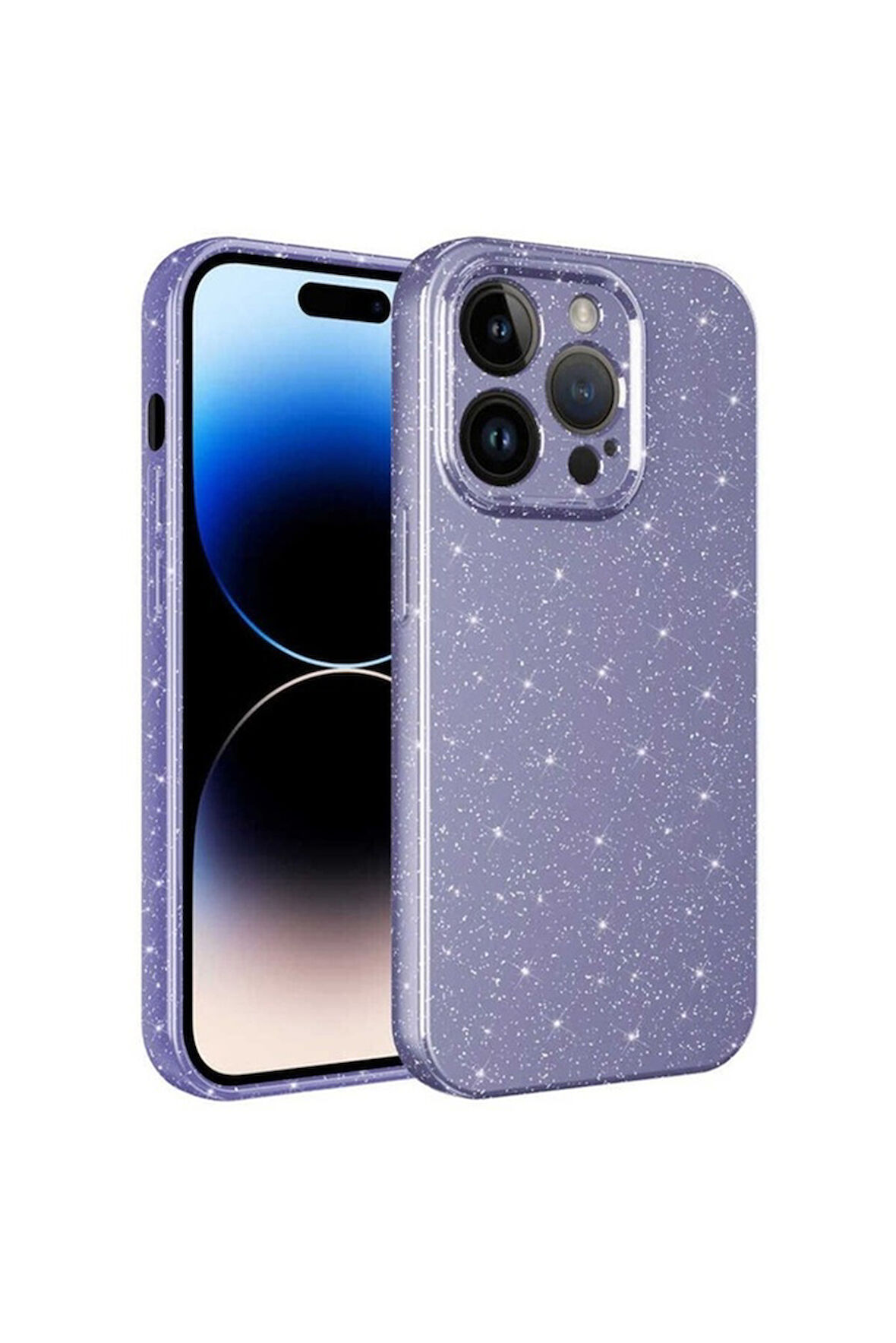 Apple iPhone 14 Pro Uyumlu Kılıf Kamera Korumalı Simli Lüks Zore Koton Kapak Mor