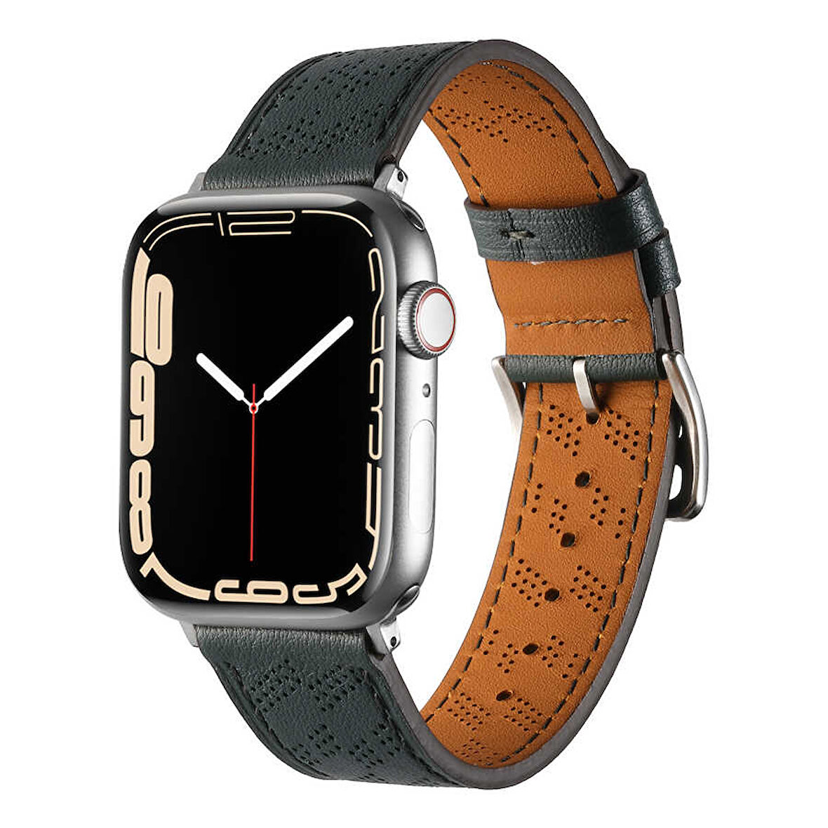 Apple Watch 7 41mm Uyumlu Kordon Deri Şık Tasarımlı Luxury Strap KRD-76 Kayış Koyu Yeşil