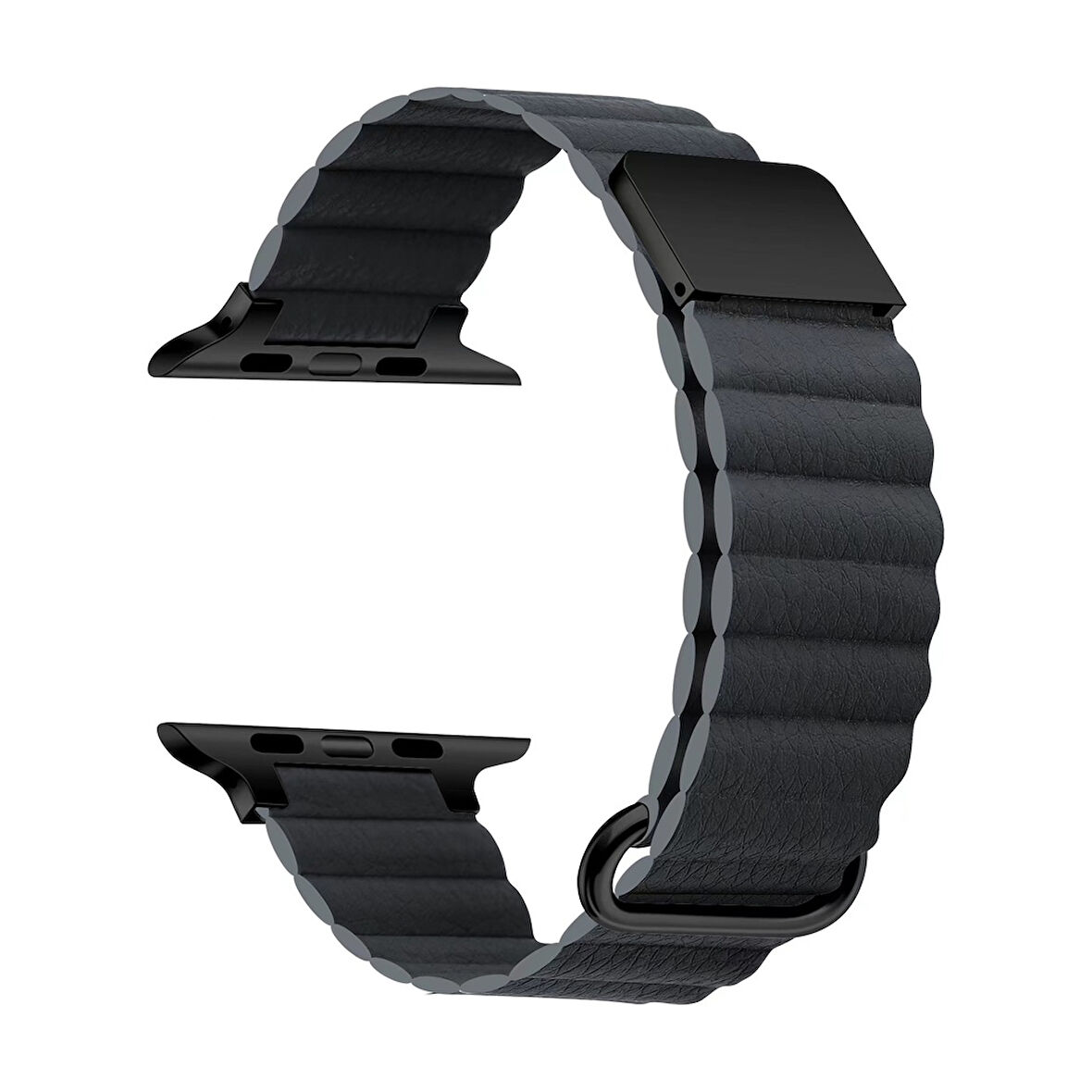 Apple Watch 38mm Uyumlu Kordon PU Deri Bakla Tasarımlı Mıknatıslı KRD-78 Kayış Koyu Gri