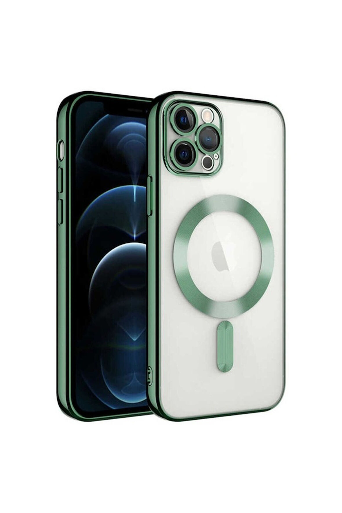 Apple iPhone 11 Pro Max Uyumlu Kılıf Kamera Korumalı Magsafe Wireless Şarj Özellikli Zore Demre Kapak Koyu Yeşil