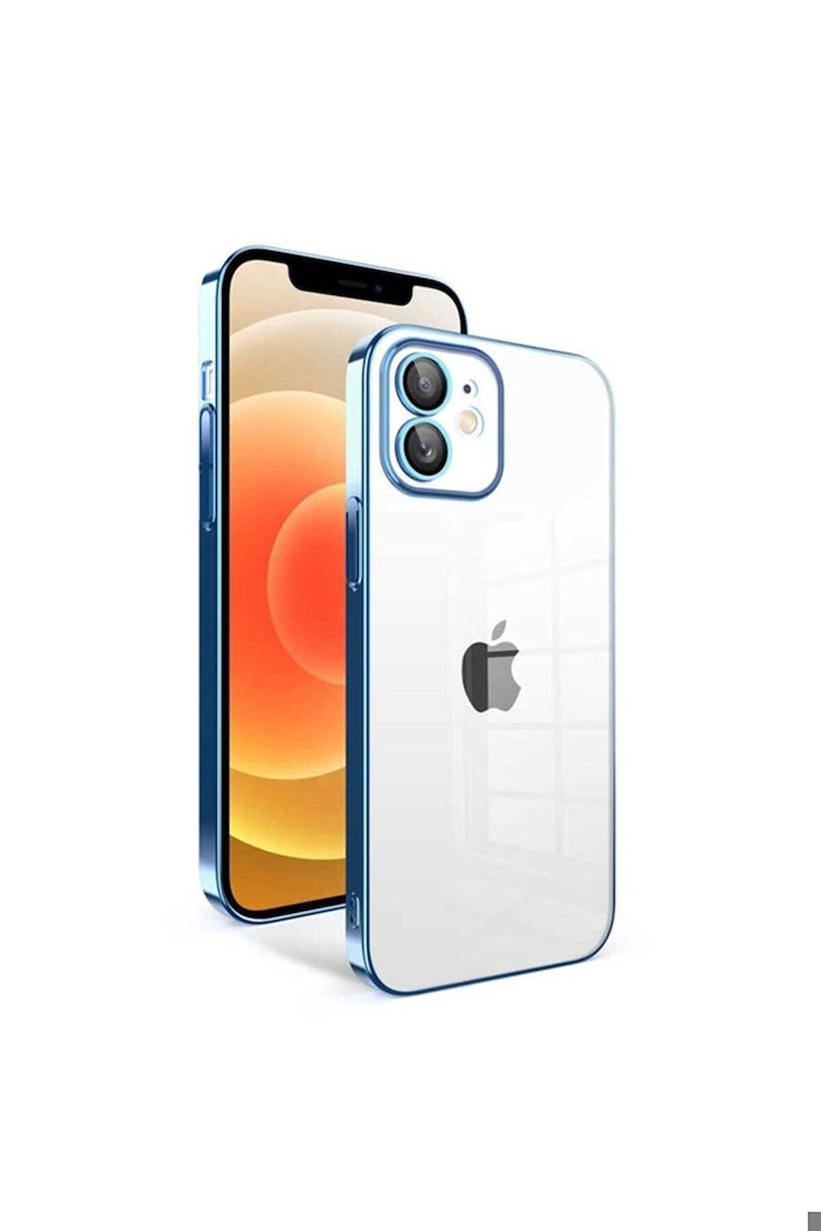 Apple iPhone 12 Uyumlu Kılıf Kamera Korumalı Renkli Çerçeveli Zore Garaj Kapak Mavi Açık