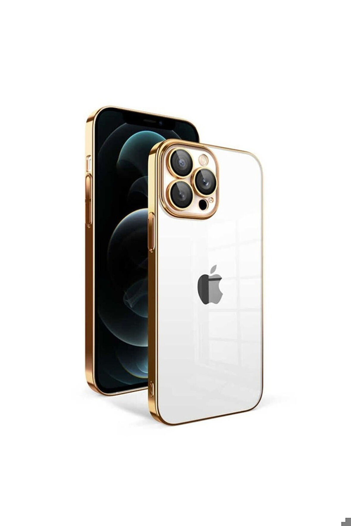 Apple iPhone 12 Pro Max Uyumlu Kılıf Kamera Korumalı Renkli Çerçeveli Zore Garaj Kapak Gold