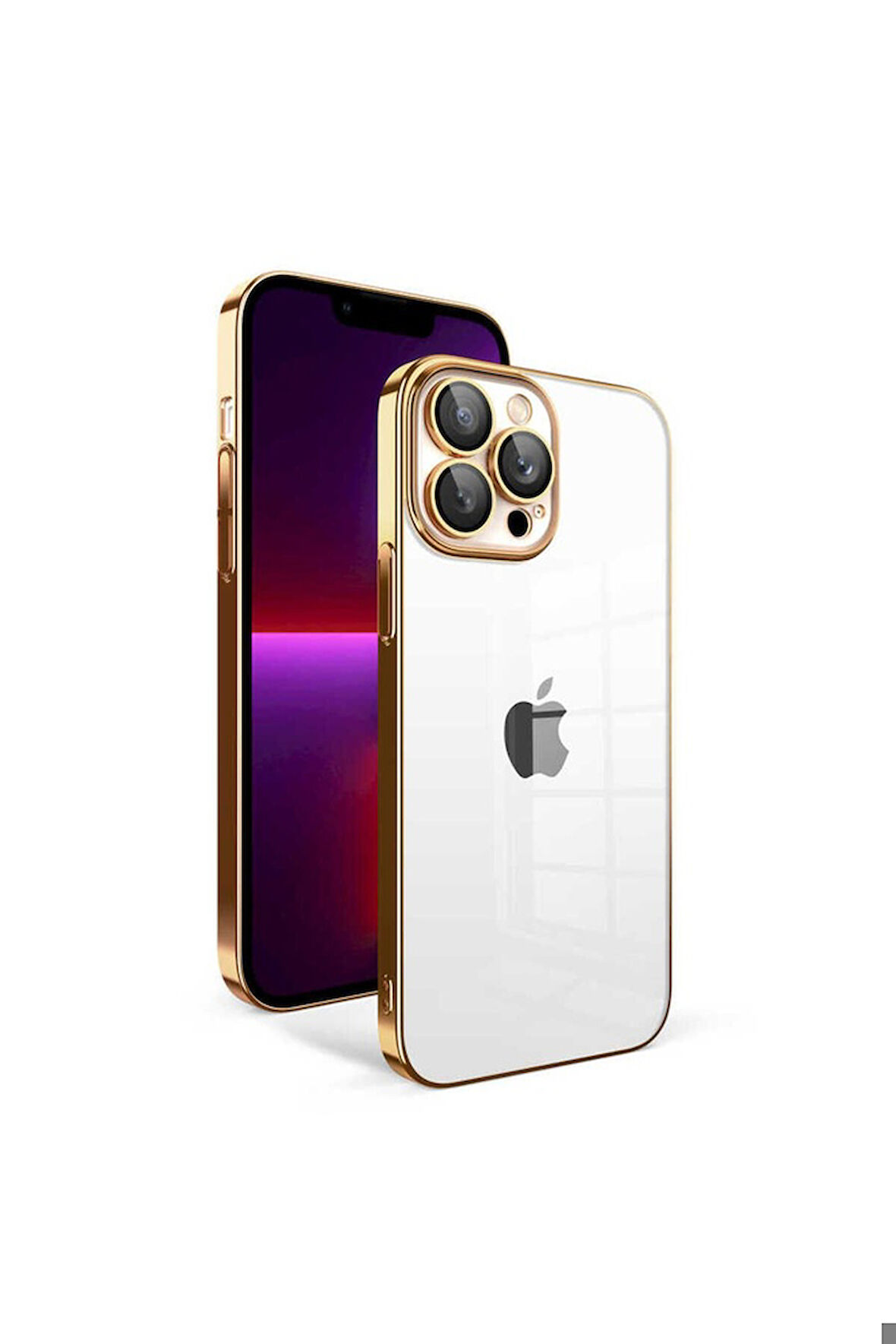Apple iPhone 13 Pro Uyumlu Kılıf Kamera Korumalı Renkli Çerçeveli Zore Garaj Kapak Gold