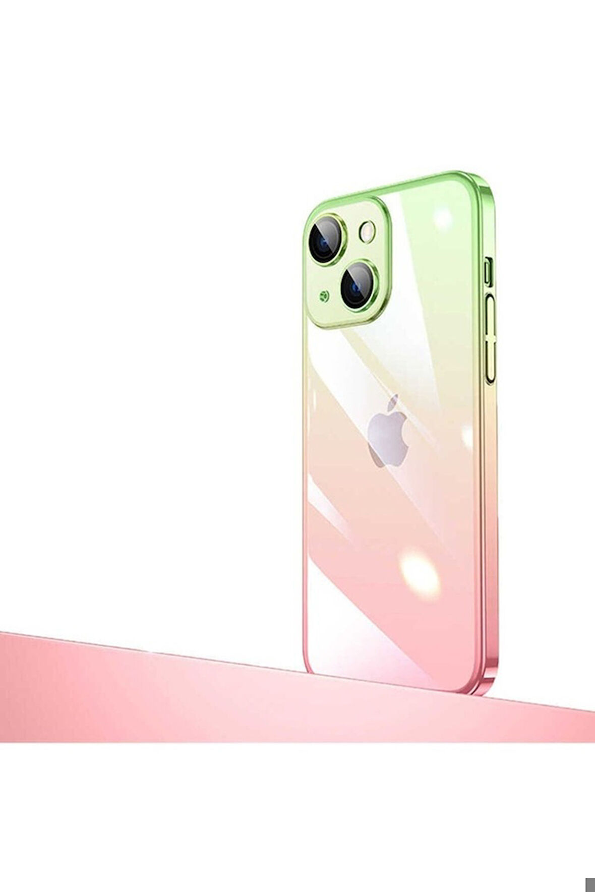 Apple iPhone 14 Plus Uyumlu Kılıf Parlak Renk Geçişli Kamera Korumalı Zore Senkron Kapak Pembe-Yeşil