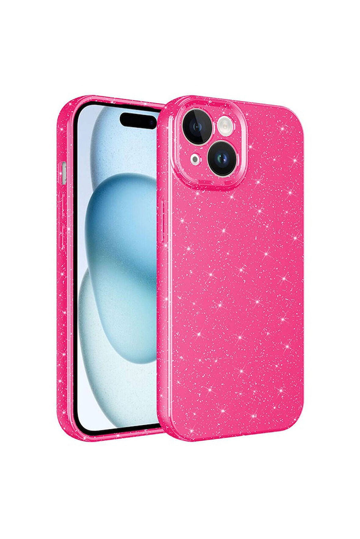 Apple iPhone 15 Uyumlu Kılıf Kamera Korumalı Simli Lüks Zore Koton Kapak Pembe Koyu