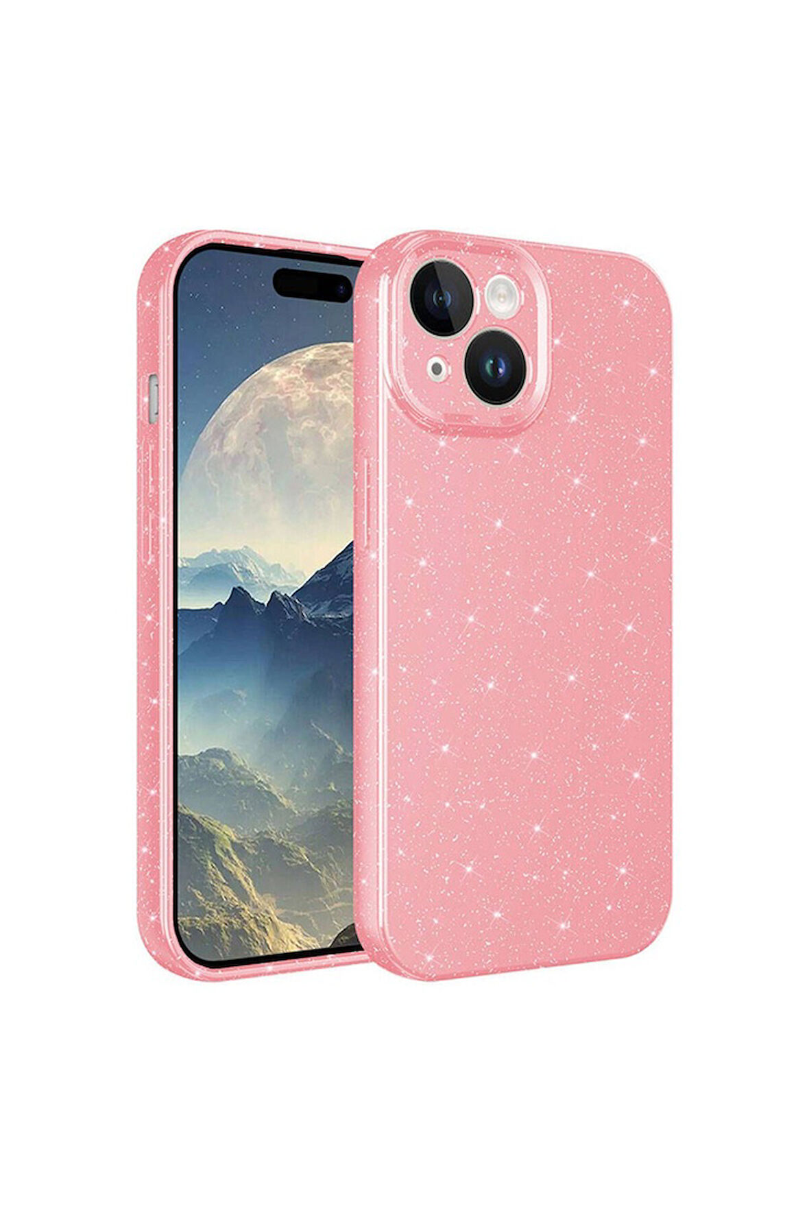Apple iPhone 15 Uyumlu Kılıf Kamera Korumalı Simli Lüks Zore Koton Kapak Pembe