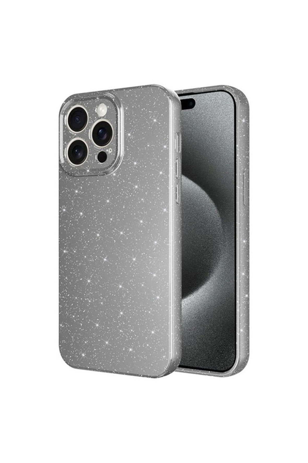 Apple iPhone 15 Pro Max Uyumlu Kılıf Kamera Korumalı Simli Lüks Zore Koton Kapak Gri