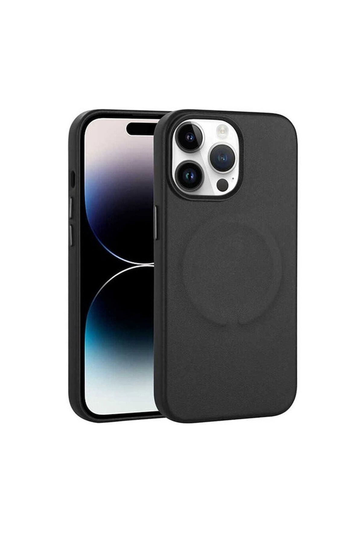 Apple iPhone 14 Pro Max Uyumlu Kılıf PU Deri Magsafe Wireless Şarj Özellikli Zore Derix Kapak Siyah