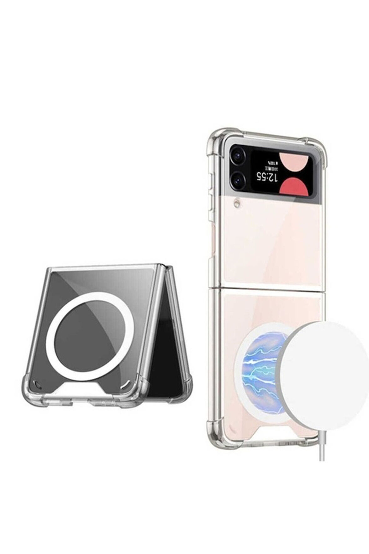 Samsung Galaxy Z Flip 4 Uyumlu Kılıf Wireless Şarj Özellikli Airbagli Zore Kıpta Anti Shock Magsafe Kapak