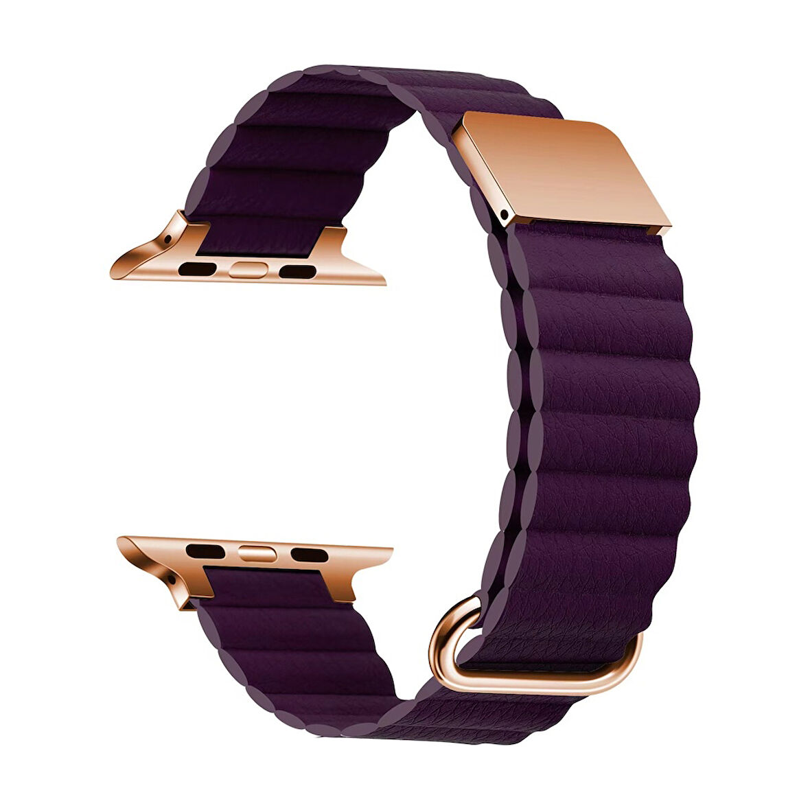 Apple Watch 40mm Uyumlu Kordon PU Deri Bakla Tasarımlı Mıknatıslı KRD-78 Kayış Mürdüm