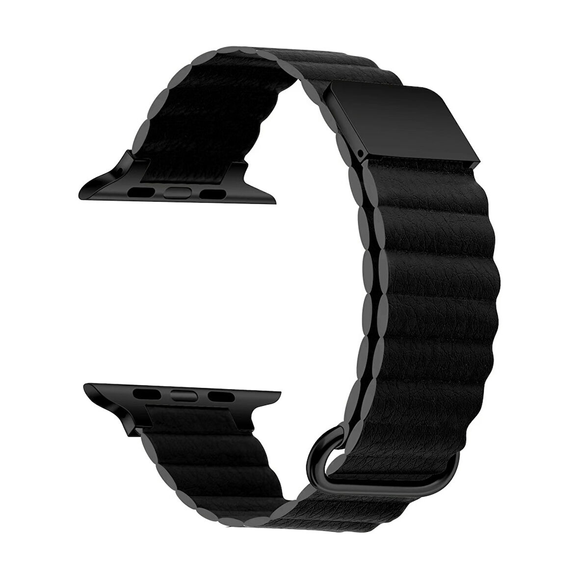 Apple Watch 44mm Uyumlu Kordon PU Deri Bakla Tasarımlı Mıknatıslı KRD-78 Kayış Siyah
