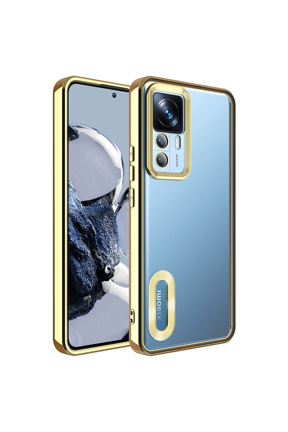 Xiaomi Mi 12T Pro Uyumlu Kılıf Kamera Korumalı Logo Gösteren Zore Omega Kapak Gold