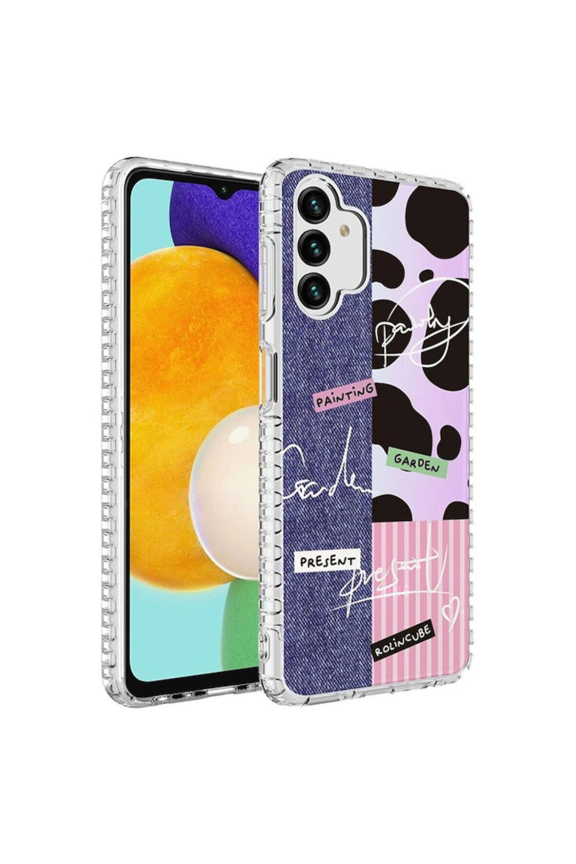 Samsung Galaxy A04S Uyumlu Kılıf Airbag Kenarlı Renkli Desenli Silikon Zore Elegans Kapak NO8