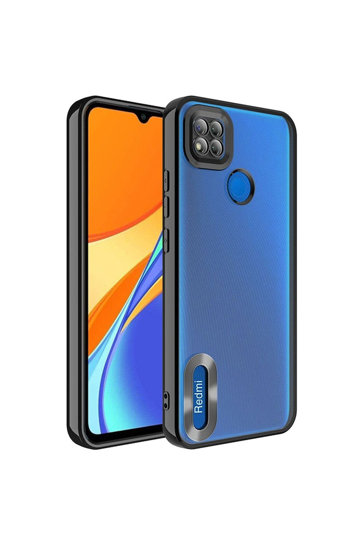 Xiaomi Redmi 9C Uyumlu Kılıf Kamera Korumalı Logo Gösteren Zore Omega Kapak Siyah