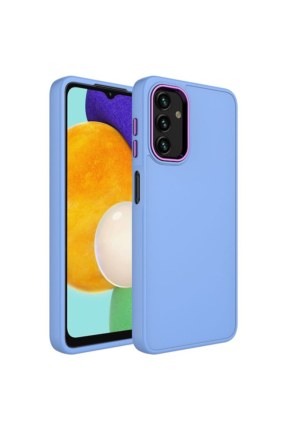 Samsung Galaxy A04 Uyumlu Kılıf Metal Çerçeve ve Buton Tasarımlı Silikon Zore Luna Kapak Lila