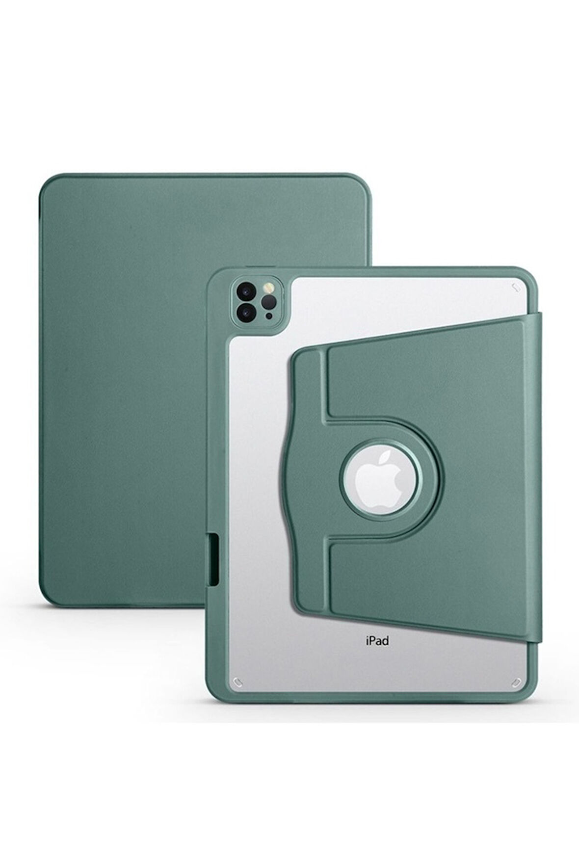 Apple iPad Air 10.9 2020 (4.Nesil) Uyumlu Kılıf Zore Termik Kalem Bölmeli Dönebilen Standlı Kılıf Koyu Yeşil