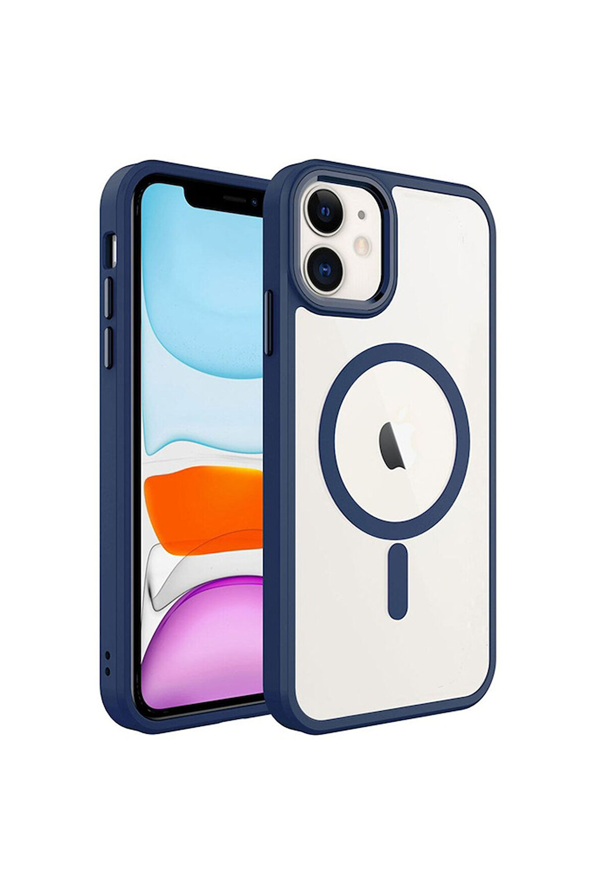 Apple iPhone 11 Uyumlu Kılıf Wireless Şarj Özellikli Zore Krom Magsafe Silikon Kapak Lacivert