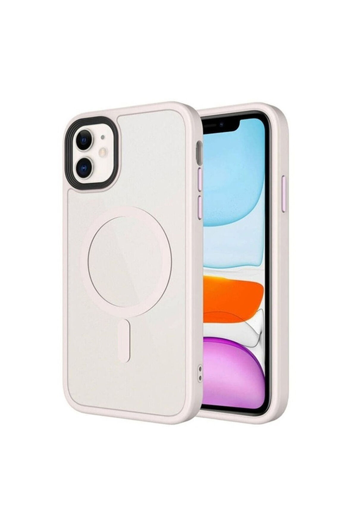 Apple iPhone 11 Uyumlu Kılıf Mat Arka Yüzey Wireless Şarj Özellikli Zore Flet Magsafe Kapak Pembe